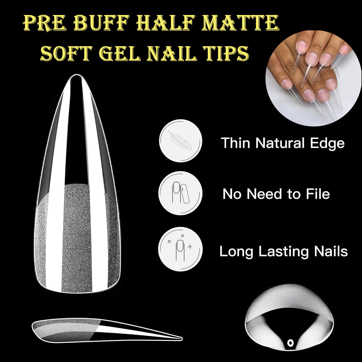 Stiletto Nail Tips,120pcs Stiletto Soft Gel x Fake Nail Tips Press on Nails Pre-shape Stiletto Nails Tips for Full Cover Acrylic Stiletto Nails French False Nails,Half Matte Fake Gelly Tips,12 Sizes - Image 3