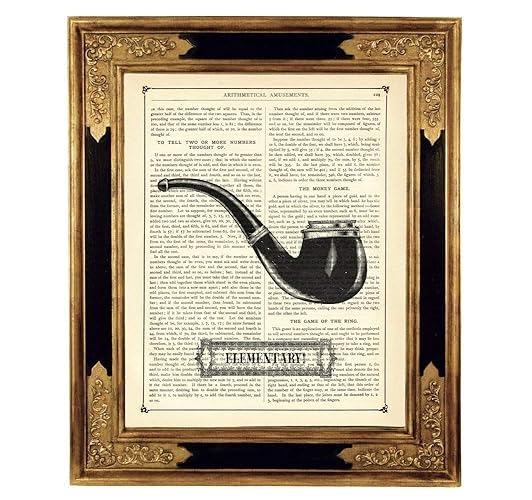 Sherlock Holmes Pfeife Detektiv Elementary Poster Druck Kunstdruck auf antiker Buchseite Geschenk Geburtstag Steampunk ungera