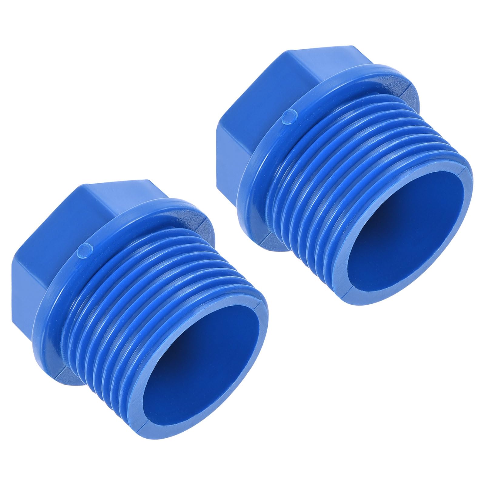 M METERXITY 2 Pack Pipe Plug Fitting - PVC Hex End Cap Connector Plug, Corrosion-Resistant, Apply to Water Pumps Water Tank Drain Pipe (G3/4 Male Threaded, Blue)