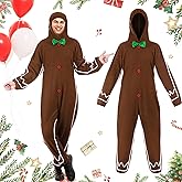 Geyoga Gingerbread Man Costume for Adults Christmas Gingerbread Man Outfit Suit Unisex Character Costume