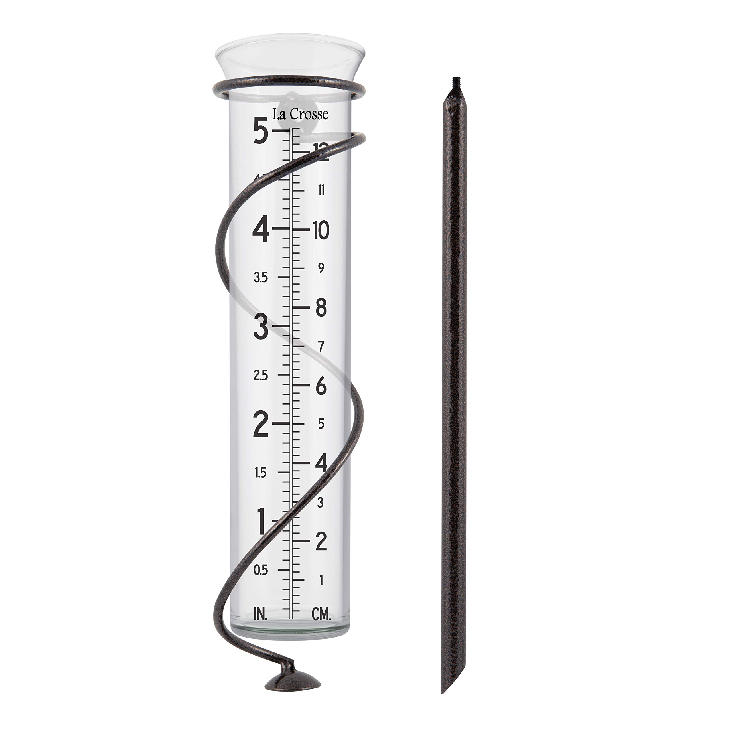 La Crosse 704-08967-INT 5 inch Capacity Glass Spiral Rain Gauge, Brown