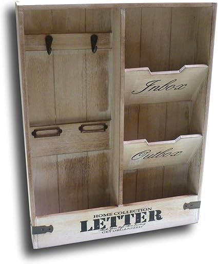 Wand Organizer beige braun aus Holz mit Schlüsselbrett und Brief