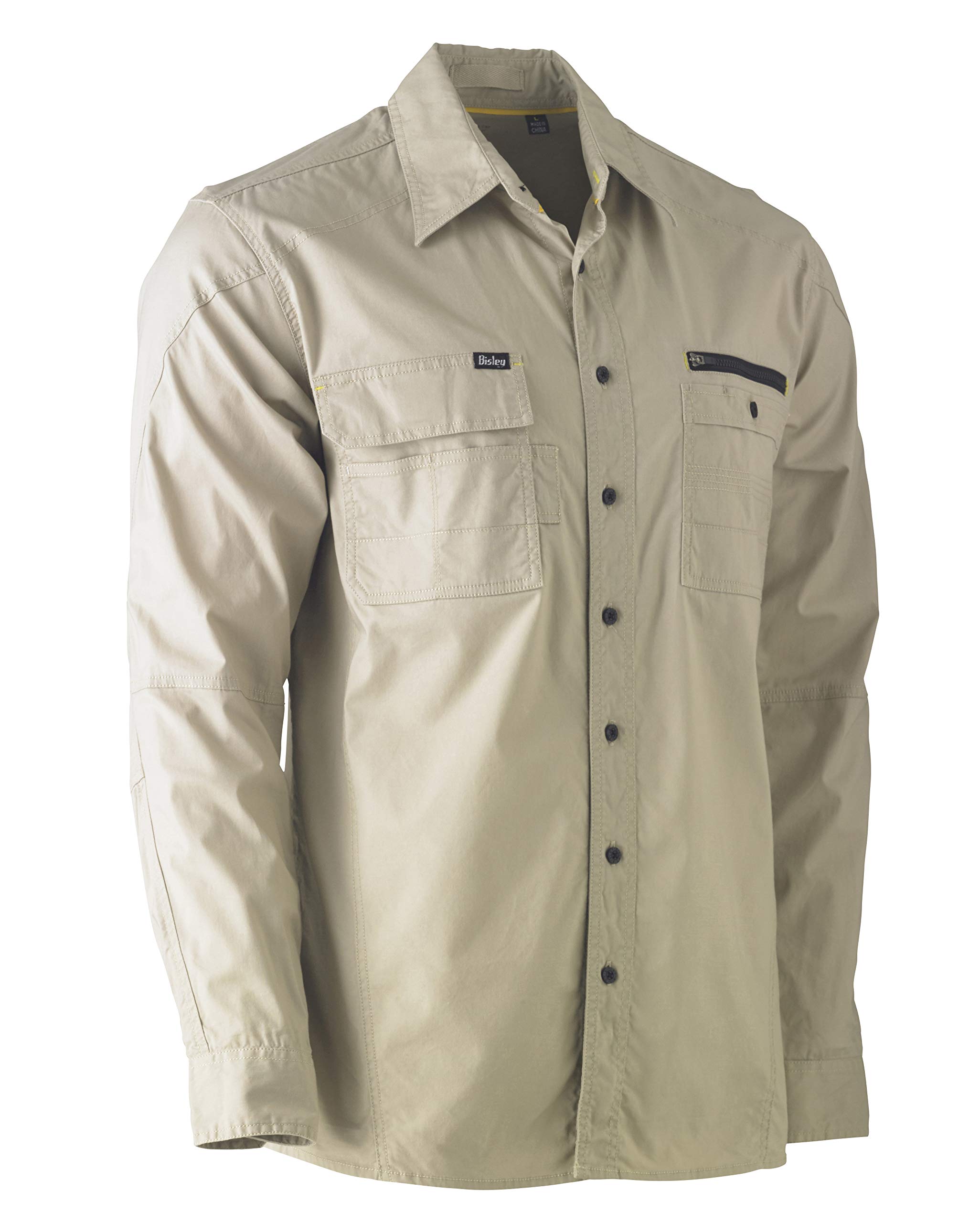 Bisley Workwear UKBS6144_BSTN Flex & Move Utility Shirt 145GSM Long Sleeve - Stone, XL