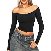 Navneet Women Long Sleeve Off The Shoulder Crop Tee Top Sexy Going Out Y2K Fall Fitted T Shirts
