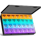 Mossime XL Monthly Pill Organizer 4 Weeks, 28 Day, Black | Food Grade PP, BPA Free, 3D Printed Labels, 8 Fish Oils per Slot, Drop-Proof Case, for Seniors &amp; Travel