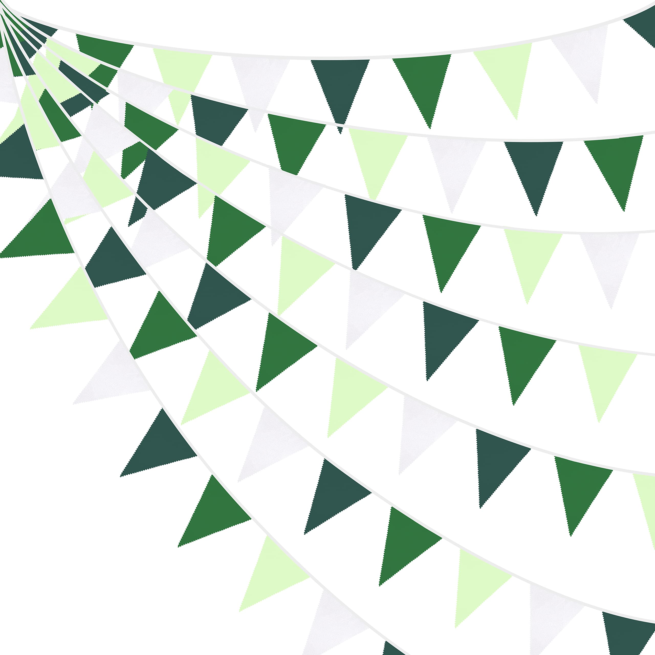 Photo 1 of 32Ft Gradient Green Banner Party Decorations Green Triangle Flag Fabric Banner Pennant Bunting Garland Streamers for Dinosaur Birthday Wedding Baby Shower Arbor Day Summer Golf Outdoor Party Decor