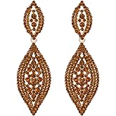 HAISWET Women Large Statement Chandelier Earrings Rhinestone Clear Crystal Party 2 Leaf Dangle Earrings