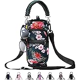 AceTreker 32/40/64/87/128 oz Water Bottle Carrier Bag, Neoprene Water Bottle Sleeve with 4 Pocket, Sport Water Holder with Paracord Handle and Shoulder Strap for Walking Hiking Camping Gym