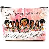 Givotin Cute Makeup Bag for Purse Canvas Waterproof Funny Cosmetic Bags for Women Zipper Travel Toiletry Pouch-African American Women Makeup Bags