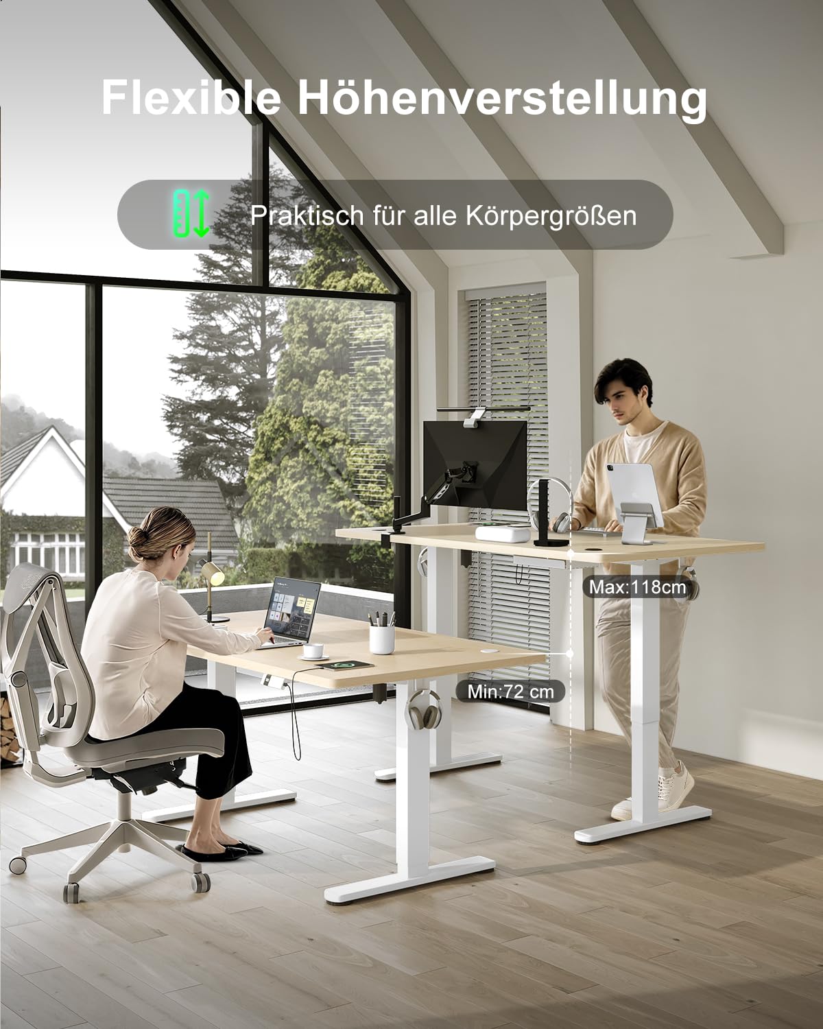 Devoko Höhenverstellbarer Schreibtisch 160x80cm mit Typ-C Ladeanschluss, Schreibtisch Höhenverstellbar Elektrisch, Mobiler Elektrisch Computertisch mit Kabel Management Tray, Eiche 8
