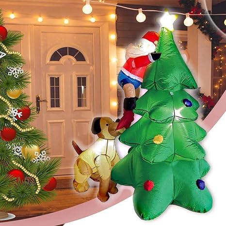 Amazon Co Jp インフレータブルクリスマスデコレーションツリー サンタクロースクライムツリー 犬噛むサンタのパンツテザー付きの内蔵ledライト 屋外用ステーク 庭 庭 芝生 ホーム キッチン