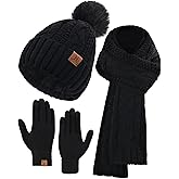 Hat Scarf And Gloves Set For Women, Womens Beanie Hats Thermal Touchscreen Gloves Scarf Scarves, Winter Accessories Sets