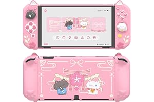PlayVital Protective Case for Nintendo Switch OLED with Extra Stand - Cherry Blossoms Kitten Dockable Hard Shell Cover + Sili