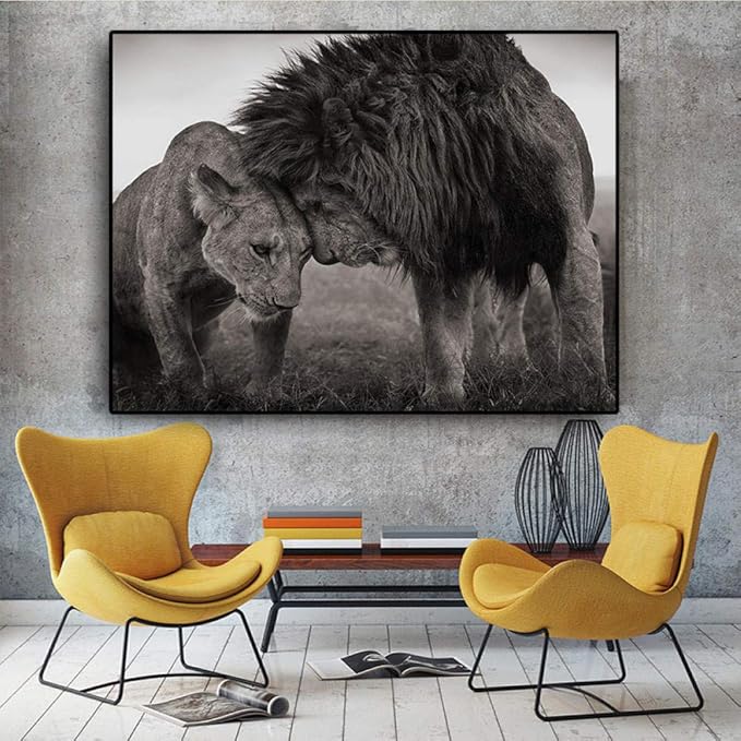 Arte de Pared de Metal Blanco y Negro África Leones Animales Salvajes