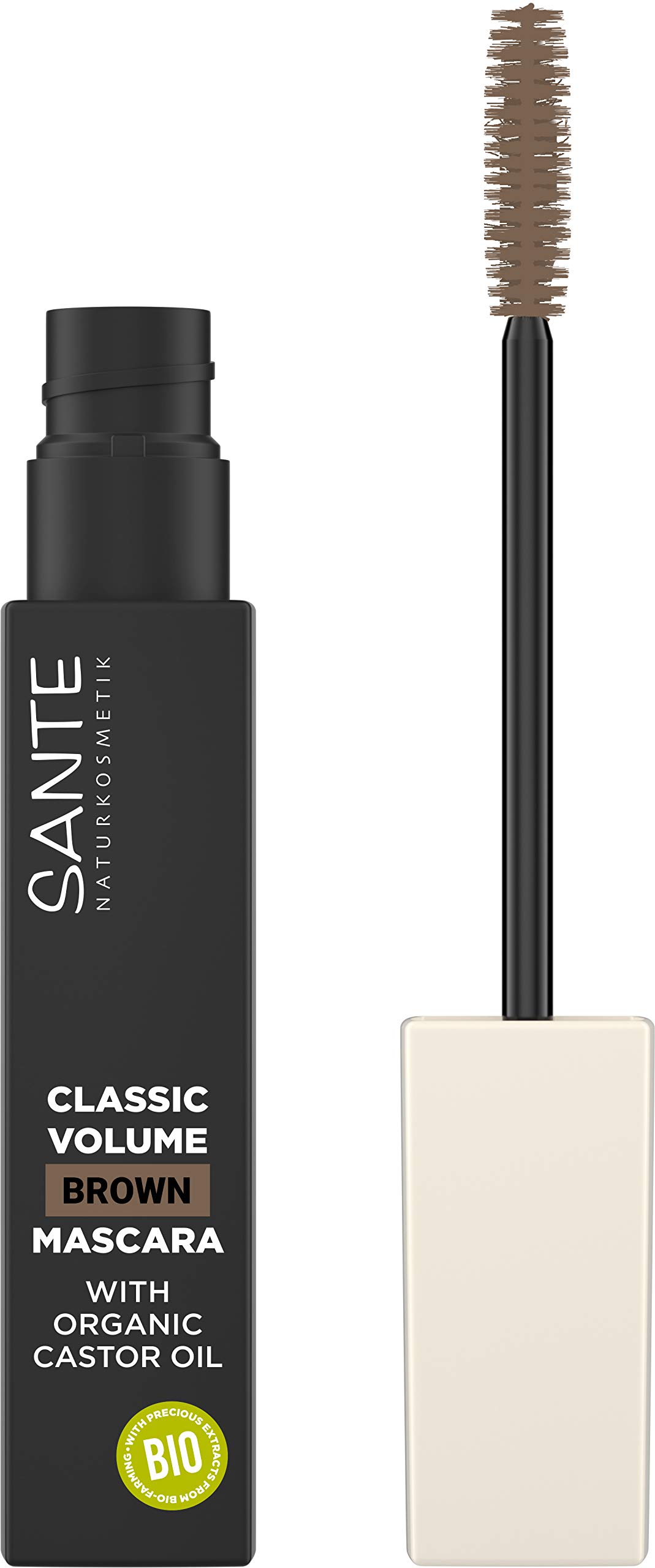SANTE Naturkosmetik Classic Volume Mascara 02 Brown Mascara for Full Volume, Swing and Definition, with Natural Waxes and Organic Castor Oil, Vegan, 8 ml