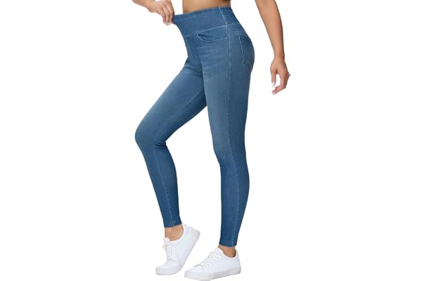 THE GYM PEOPLE Women's High Waisted Jeggings Pants Stretchy Jean Leggings | Ankle, Capris Length, Pull On, Elastic Waist, Tum