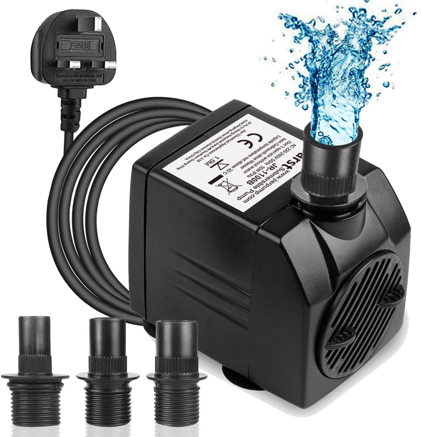 BARST 1100L/H Submersible Water Pump, Ultra Quiet Water Pump for Aquarium Fountains Pool Fish Tank Pond Hydroponics Statuary with 4 Srtong Suction Cups,3 Nozzles (16W, 1.83m Power Cord)