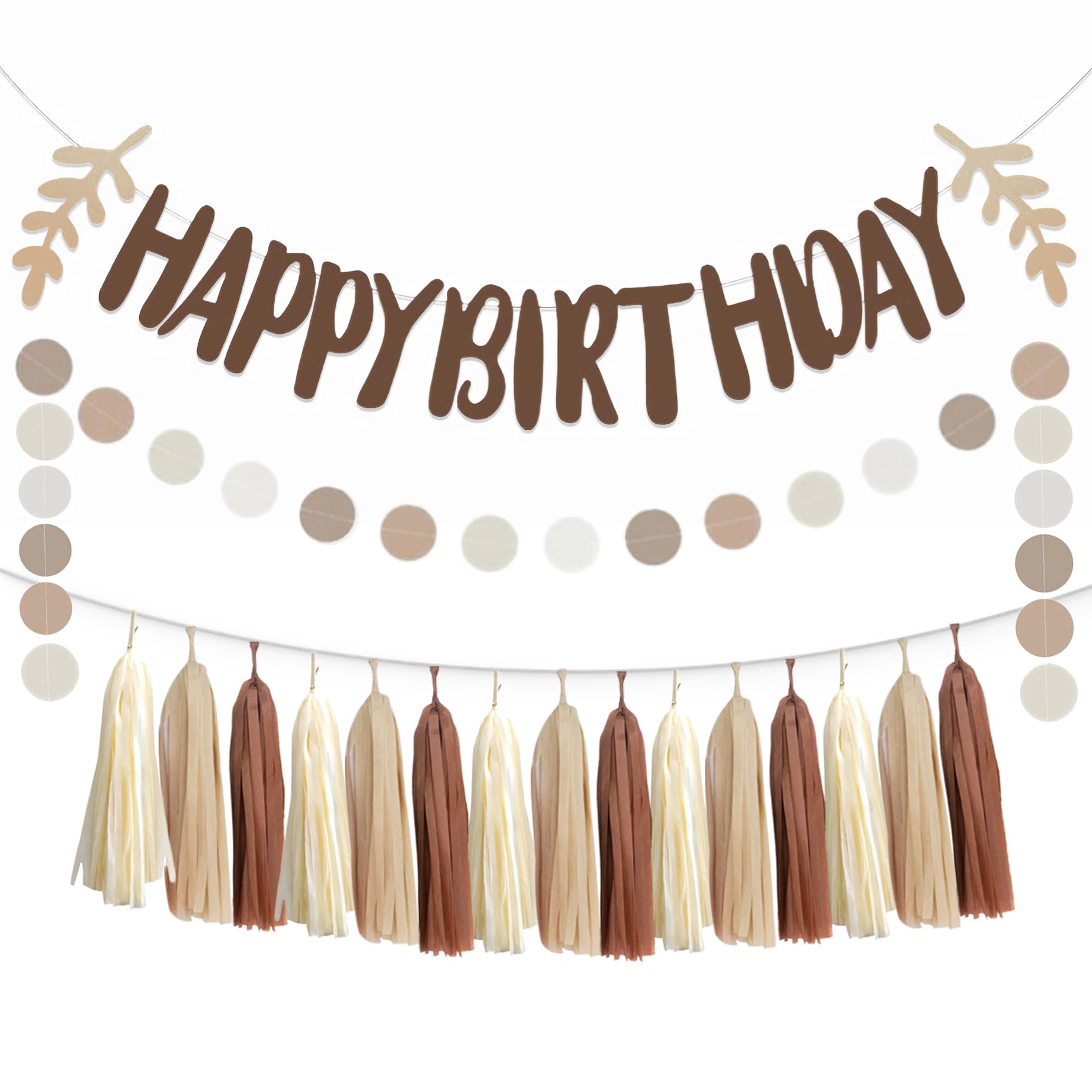 Photo 1 of 17PCS Brown Tan Neutral Bithday Sign Banner Beige Cream Nude Party Tassel Garland Circle Dot Hanging Paper Streamers Backdrop Bear Birthday Table Wall Décor