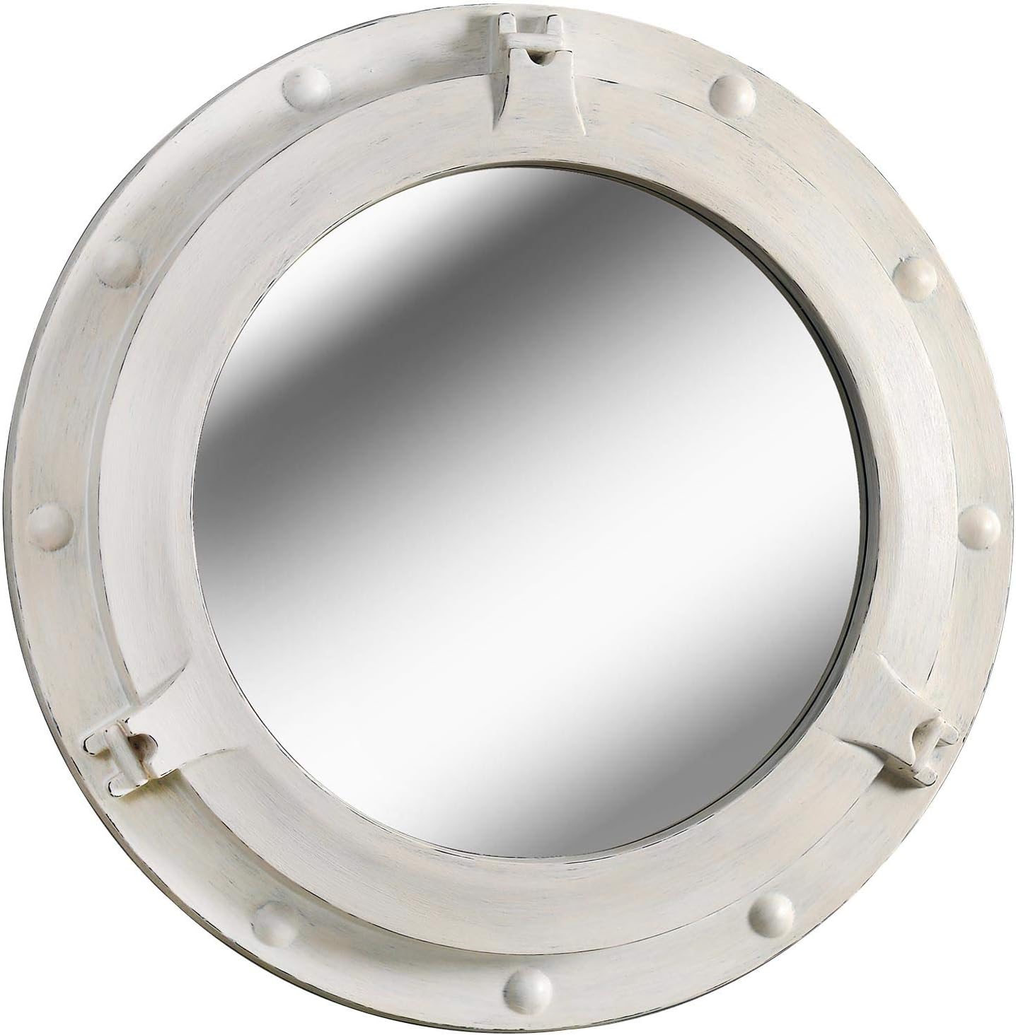 Kenroy Home60047DW Starboard Wall Mirror, 34 Inch Diameter, Distressed White