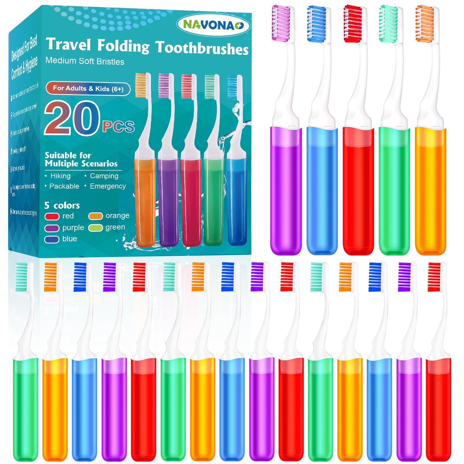 Photo 1 of Navona 20 PCS Travel Toothbrush Set, Folding Mini Toothbrush, Potable Travel Size Toothbrushes, Medium Bristles, Individually Wrapped Bulk Toothbrushes for Camping, Hiking, School