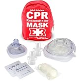 Adult and Infant CPR Mask Combo Kit &ndash; Includes 2 CPR Masks with One-Way Valves, Pair of Vinyl Gloves, 2 Alcohol Prep Pads &ndash; Portable Emergency CPR Kit &ndash; Red