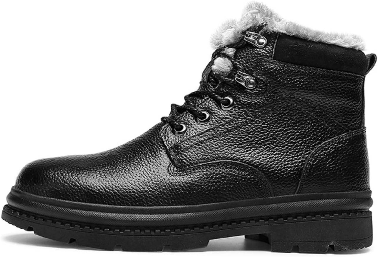 H-Mastery Winter Boots Men Leather Fur Lined Snow Boots Waterproof