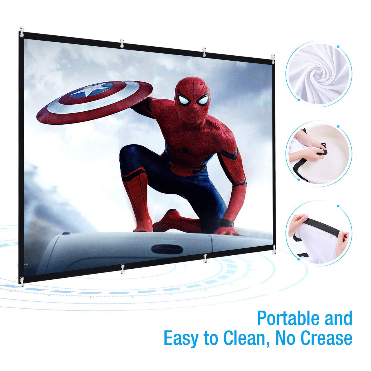 120 Inch Projection Screen, Powerextra 16:9 HD 4K Foldable Anti-Crease Portable Projector Screen for Home Theater Indoor Outdoor Movie Screen, Support Double-Sided Projection