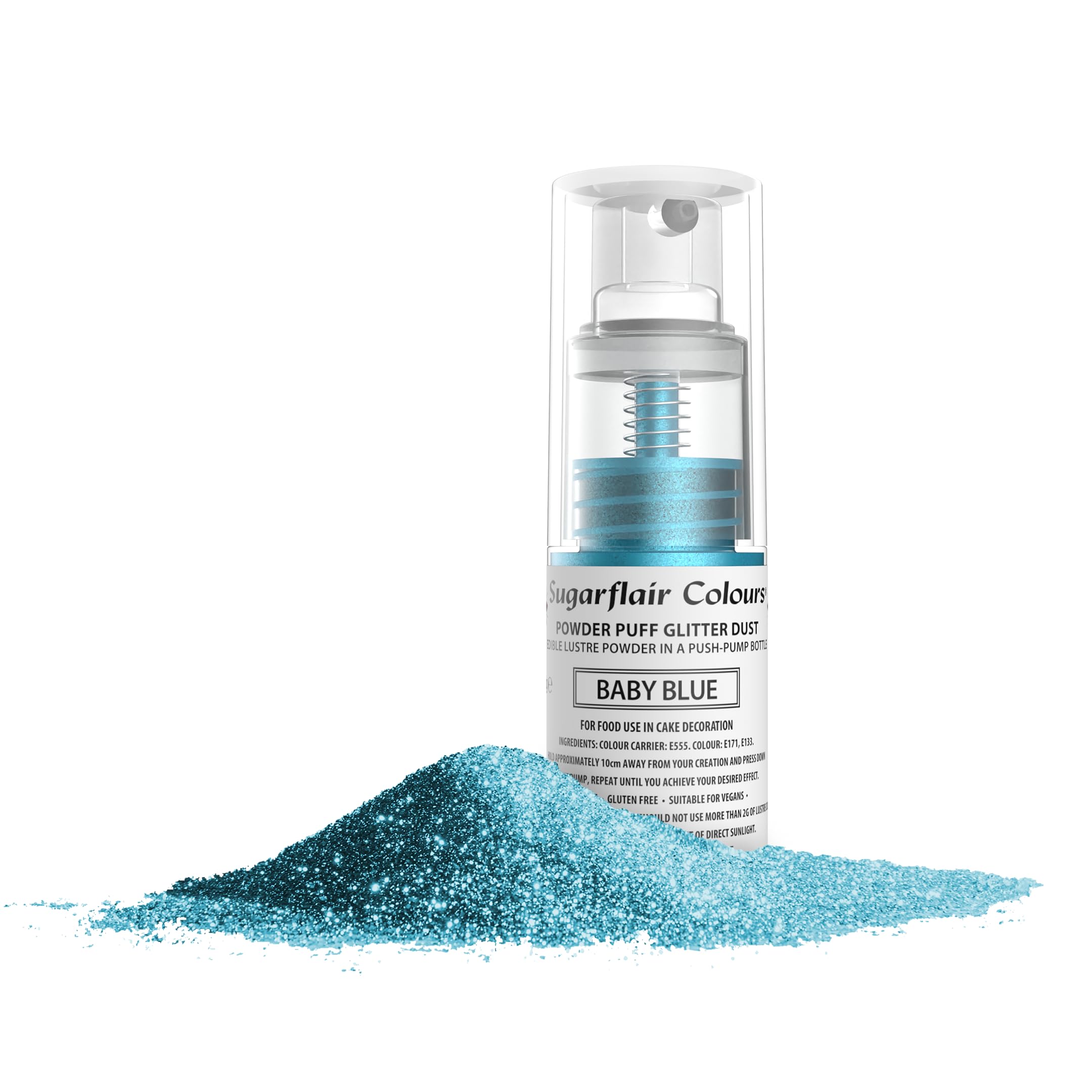 Sugarflair Baby Blue Edible Glitter Dust Spray (Non-Aerosol) - Add a Shimmering Lustre Sparkle to Cakes, Cupcakes, Chocolate, Baking, Desserts, Ice Cream, Drinks, Cocktails and more - 10g