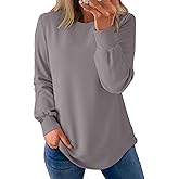 Dokotoo Women's Crew Neck Long Sleeve Shirts Waffle Knit Loose Tops Basic Tees 2026 Casual Comfy Fall Outfits Clothes