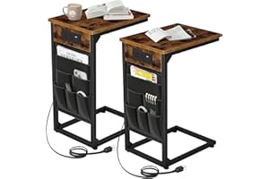 AMHANCIBLE C Table,Set of 2, C Shaped Side Table for Living Room,Couch Tables That Slide Under with Charging Station,C Table 