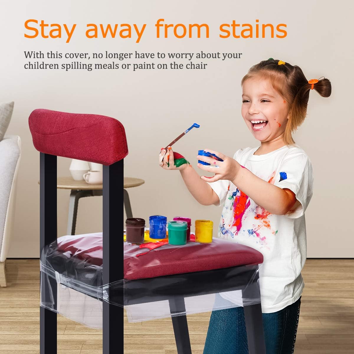 Homemaxs Plastic Dining Chair Covers Protectors,【2020 Newest】 2 Pack Bigger Size Belt Strap Dining Chair Cover, Adjustable Waterproof PVC Kids Seat Protectors, Clear Cushion Cover: Kitchen & Dining
