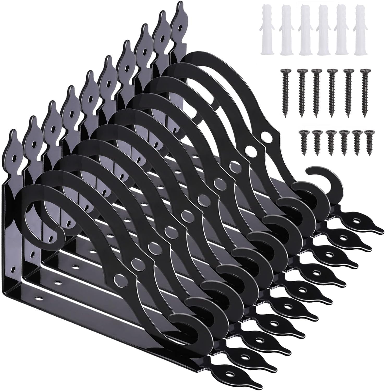 ausurme 10Pack Decorative Shelf Brackets, L Bracket, 7.4 Inch Wall Mounted L Shape Floating Shelf Brackets, Heavy Duty, Cast Iron, Black