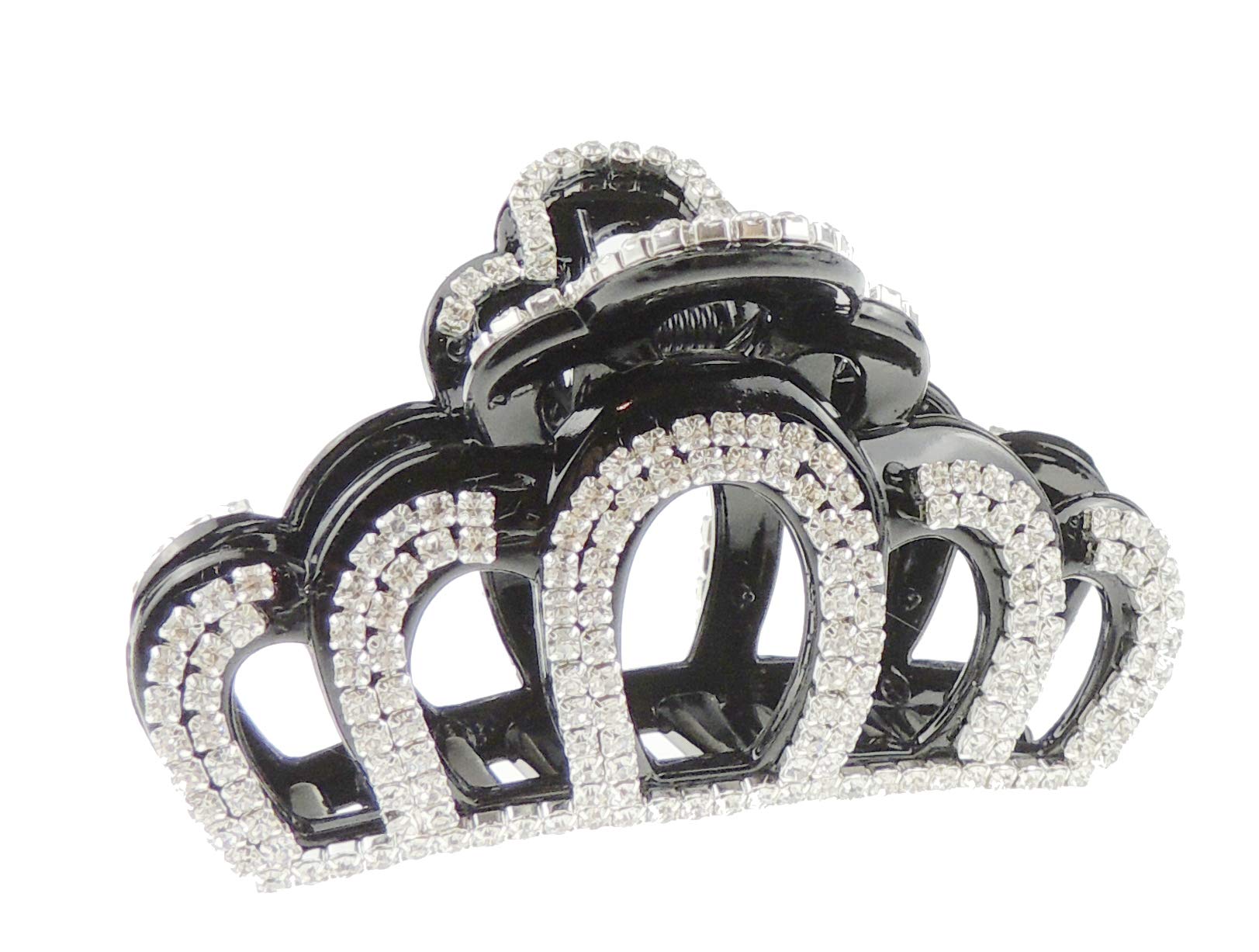 Extra Sparkly Diamante Crystal Evening Ladies 9cm Hair Claw Clamp Crown Tiara Double (Black)