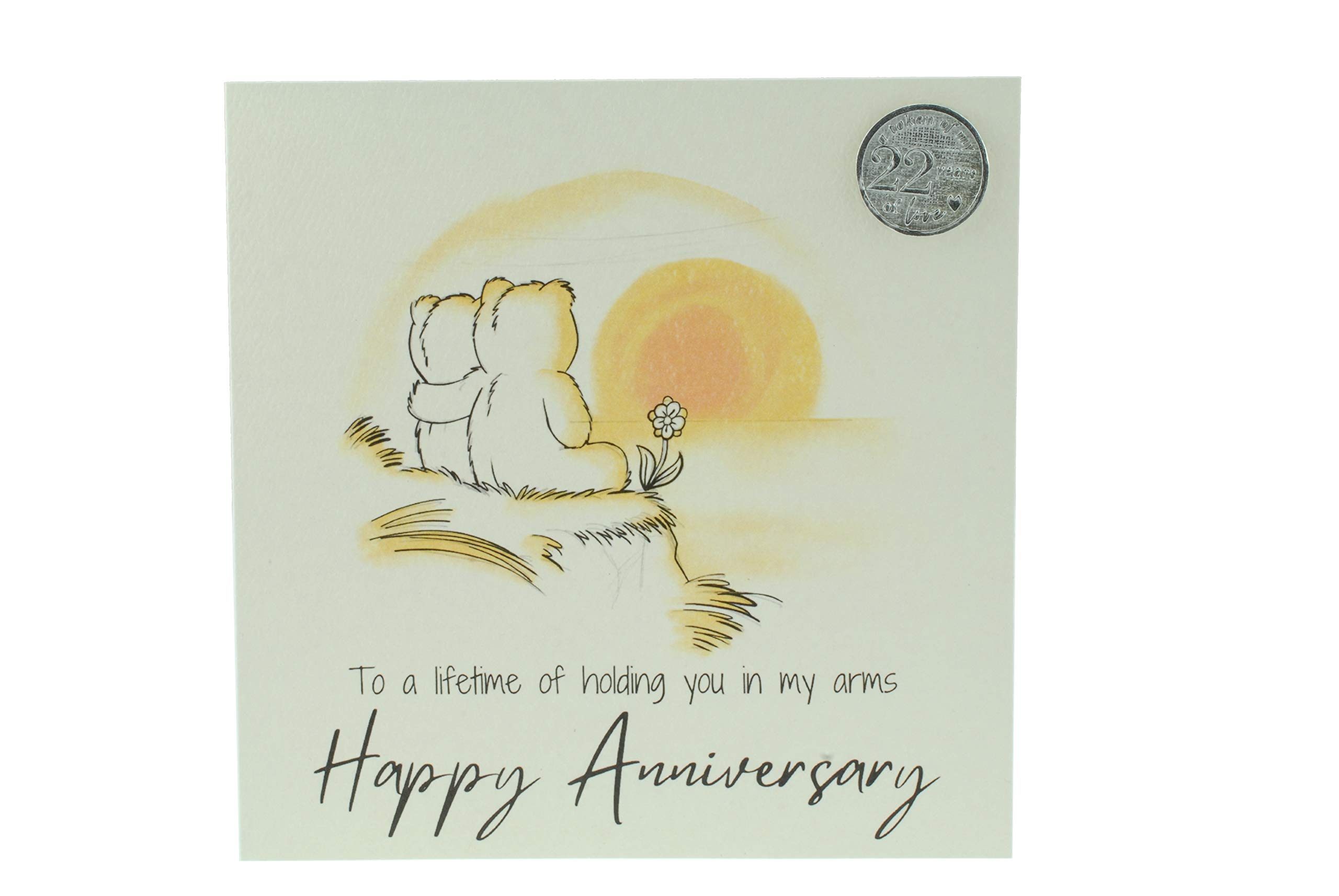 Cute 22 Year Anniversary Card, Sunset Bears – Free Metal 22nd Anniversary Love Token Gift (gc-annisunset22)