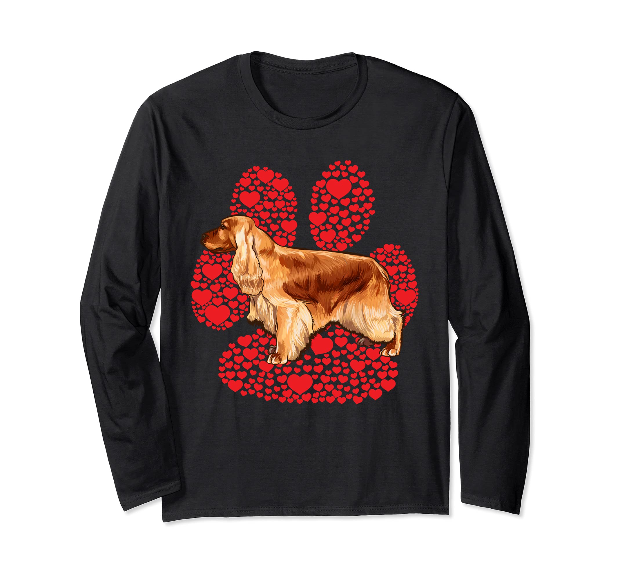English Cocker Spaniel Valentines Day Dog Love Paw Long Sleeve T-Shirt