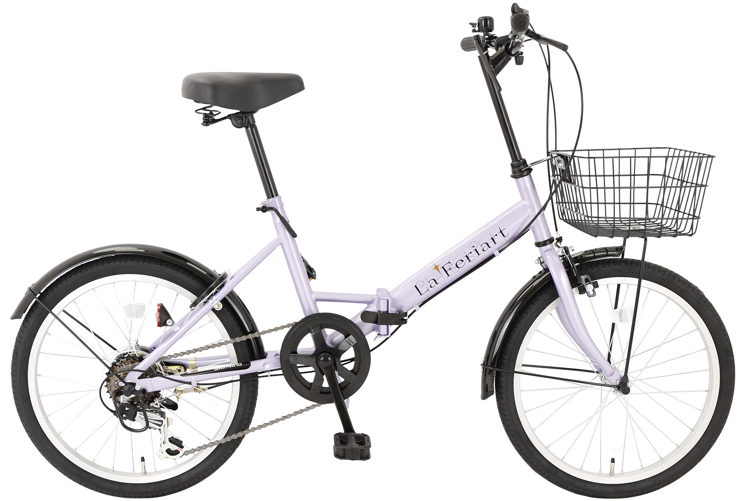 【スピードワールド】自転車 折り畳み自転車 折りたたみ 20インチ 6段変速 20インチ 軽量 スチールフレーム 通勤 通学 大人 カゴ・泥除け・ライト・カギ付き 「組立動画あり」 (ラベンダー)商品画像