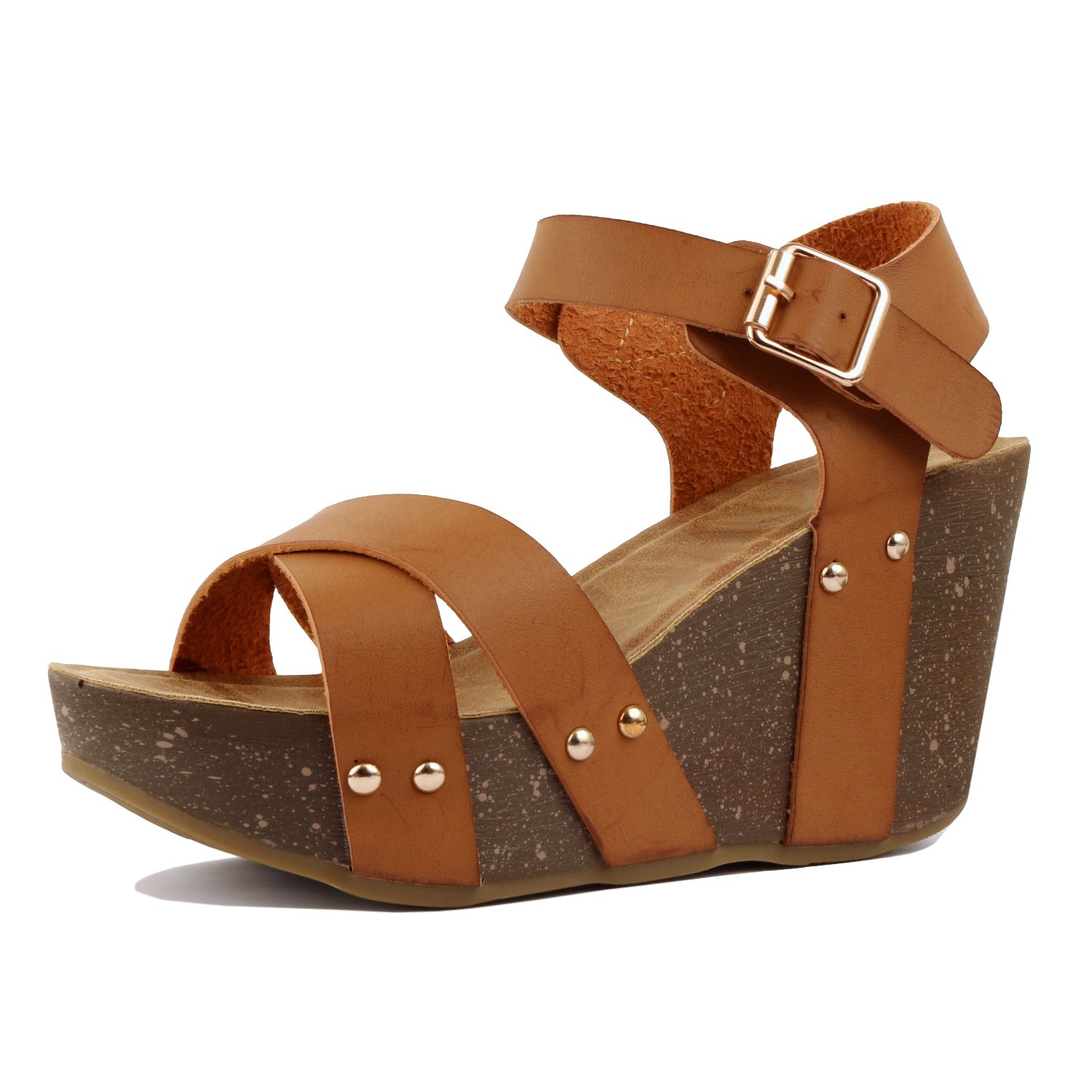 Guilty Heart - Womens Cork Comfort Casual Wide Band Sandal Platforms & Wedges (8 B(M) US, Tanv1 Pu)