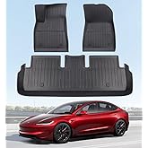 Wekar 2025 New Version Floor Mats for Tesla Model 3 Highland - Custom Fit All Weather TPE Front & Rear Row Mats, 3-Piece