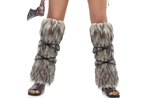 Skicuff Pair of Furry Faux Fur Leg Warmers with Strap Adult Halloween Viking Guards Costume Cosplay Accessory for Women