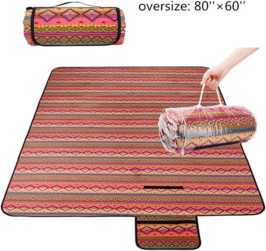 xinting Extra Large Outdoor Picnic Blanket (80"x 60") Beach Mat,Sand Proof and Waterproof Picnic Blanket Tote Bag for Camping Hiking Grass Travelling