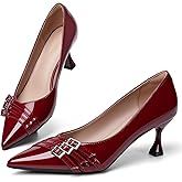 Women's Kitten Heels Leather Comfortable Closed Toe Pointed Toe Pumps Stiletto Heeled Dress Shoes for Women Classic Wedding Party Work Pump Shoes