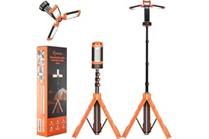 Saker Portable Camping Light with Stand 73.2" Rechargeable Work Light 800/3200 Lumen 4000/6500K Dimmable Emergency Flashlight for Garage, Outdoor Work, Power Outages, Fishing LD10 Orange