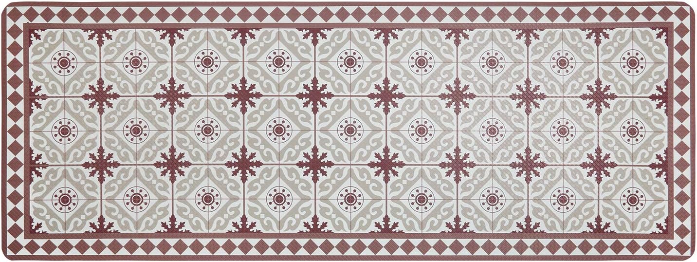 U'Artlines Anti Fatigue Kitchen Floor Mats, Comfort Heavy Duty Standing Mats, Extra Thick Waterproof PVC Non Slip Washable for Home Office Standing Desk Rug (Style B - Brownish Red, 17x47Inch)