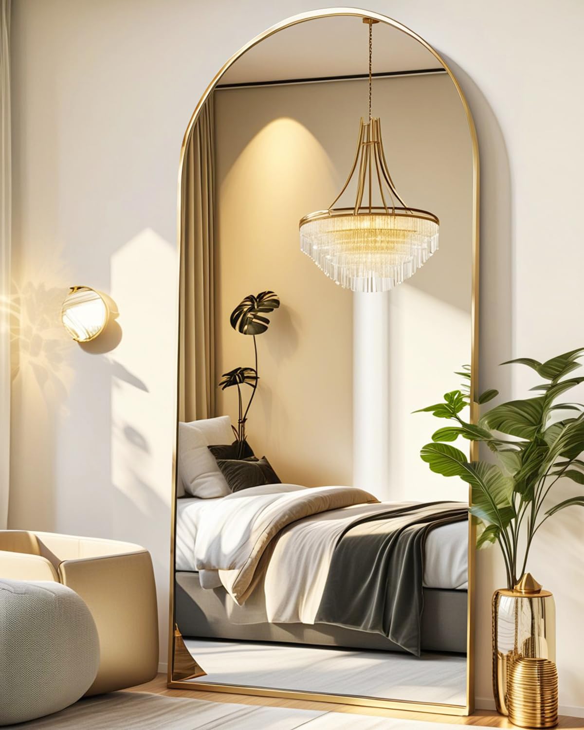 Photo 1 of Otlsh Full Length Arched Floor Mirror, 68"26" With Stand, Full Body, Large, Wall, Freestanding, Oversized, Aluminum Frame - Gold