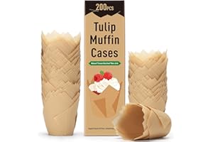 Ceecysaa 200pcs Tulip Cupcake Liners, Parchment Paper Muffin Liners for Baking,Greaseproof Muffin Cups Standard Size, Tulip M