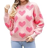 Women's Cute Heart Sweater Love Print Valentine Romantic Knitted Top Casual Crewneck Long Sleeve Sweaters Pullover