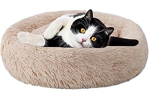 Aurako Cat Bed Dog Bed Round Cushion Pet Bed Mat Ultra Soft Plush Donut Sofa Comfortable Pillow Machine Washable Pet Cuddle Beds for Kitten Small Medium Large Dogs Cats 20" Yellow