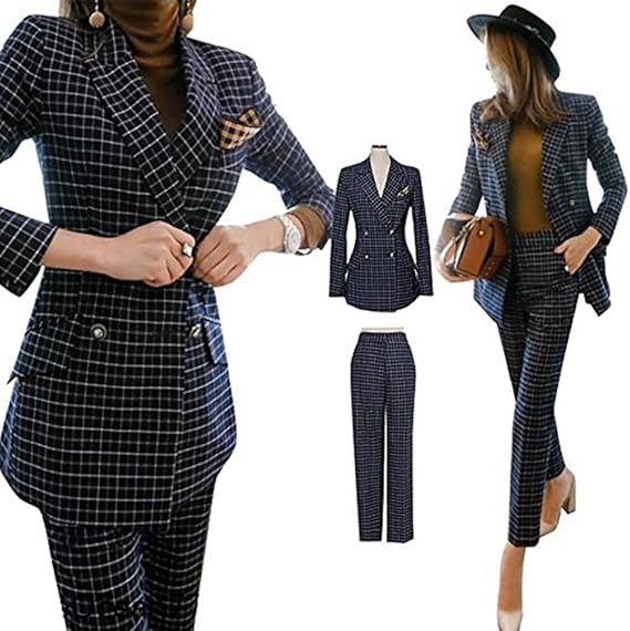 Amazon スーツ レディース セットアップ パンツスーツ 入学式 レディース 結婚式 スーツジャケット 卒業式 スーツ フォーマル 30代 通勤 オフィス セレモニー 入園式 上下 おしゃれ チェック柄 パンツスーツ 通販