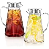 Cididu 2 Pack 50 Oz Plastic Pitcher with Lid, Unbreakable Small Water Jug Carafes BPA-Free, 1.5 L Clear Ice Tea Pitchers with Handle for Lemonade, Cold or Hot Beverages, Juice, Milk, Fridge, Parties