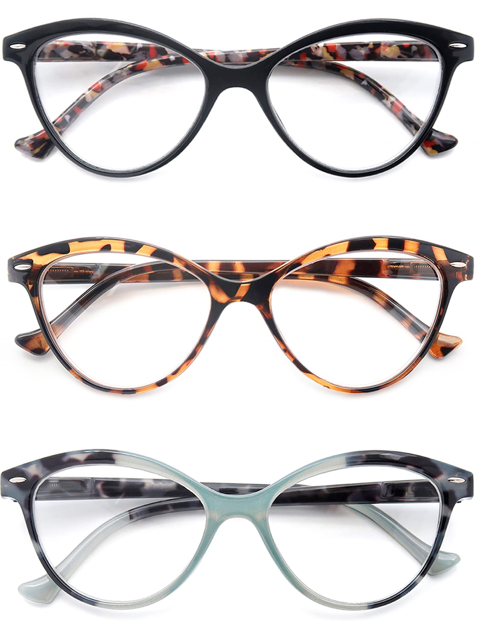 MODFANS Reading Glasses Women,Fashion Ladies Readers Glasses Cat Eye with Comfort Spring Hinge,Lightweight Frame Stylish Look,Come with Glasses Pouch